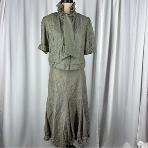 Vintage Svetlana Skirt And Top Set Sz 10 Crinkle Crushed Texture High Collar Tie